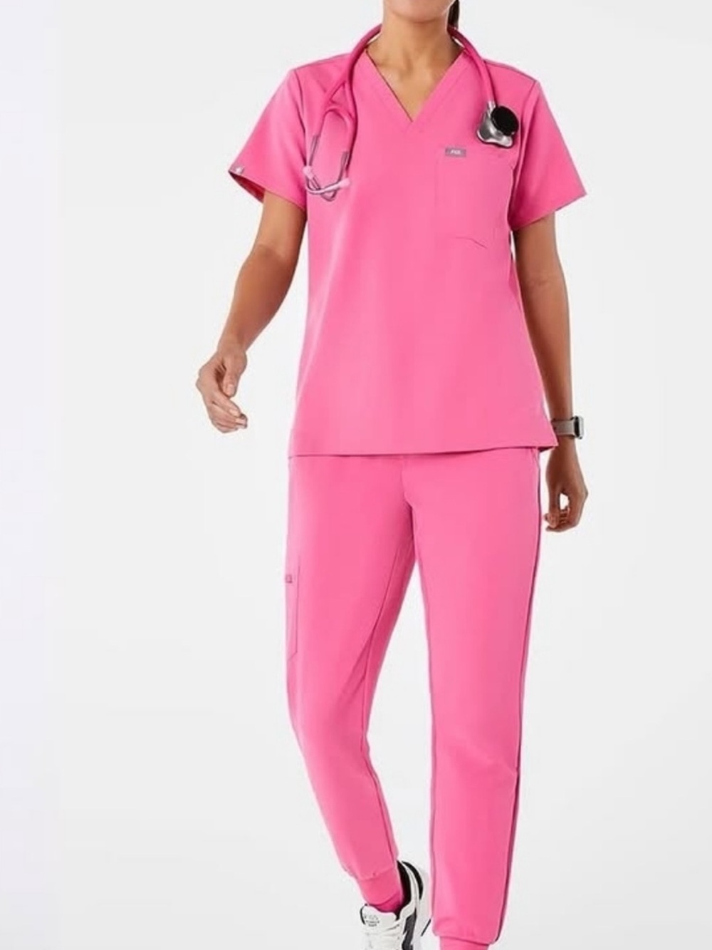 Figs Women's Hot Pink Scrub Top with Matching Pants